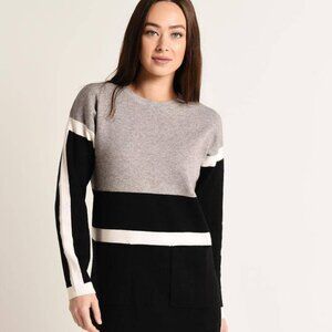 Anthro THML | Black Gray Stripe Pocket Sweater Dress XS